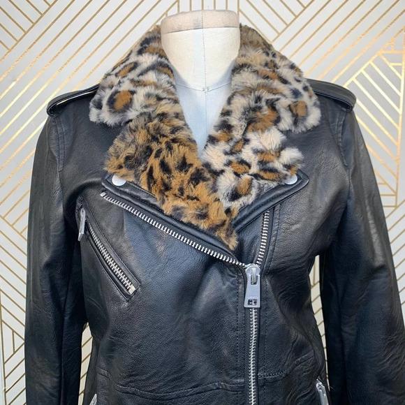 Levi's Faux Leather Faux Fur Collared Moto Jacket - Picture 3 of 12